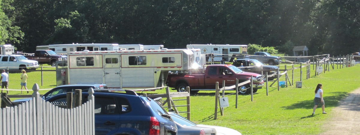 Trailers parked on the field on show day